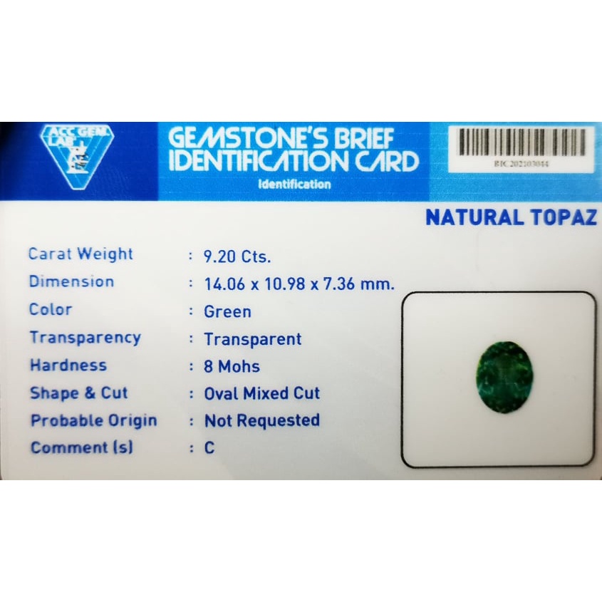 Natural Green Topaz Bodyglass Good Luster + Memo Acc Lab