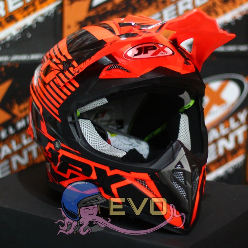 HELM JPX CROSS_FOX1 SERI X12 - FLUO RED GLOSS + GOOGLE SNAIL (ONGKIR 2 KG) JPX X12 ORANGE HELM JPX TERBARU