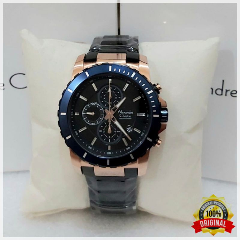 Jam Tangan Alexandre Christie Pria AC 6141 Alexandre Christie Original Black Ring Blue Navy