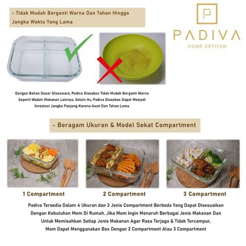 Padiva Glassbox Crystal 1 Compartment 640 ml Glass Container 2 Pcs - Silver Grey