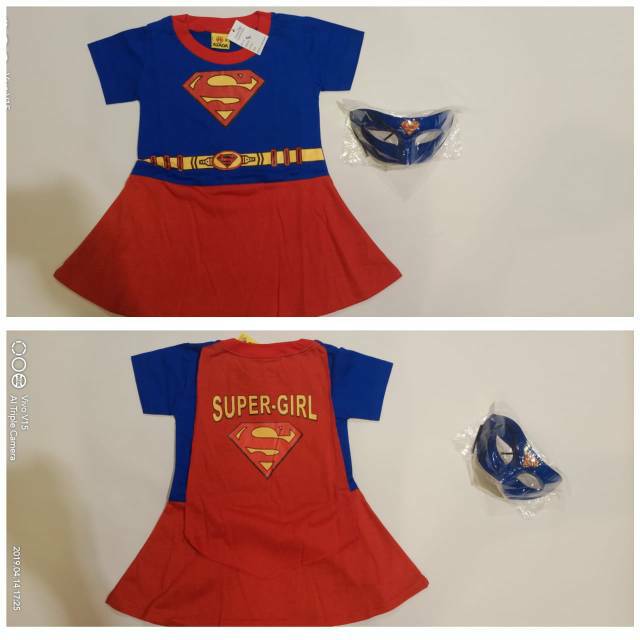 Kostum baju anak perempuan supergirl dress DAPAT TOPENG / DRESS SUPERHERO SUPERMAN SUPERGIRL