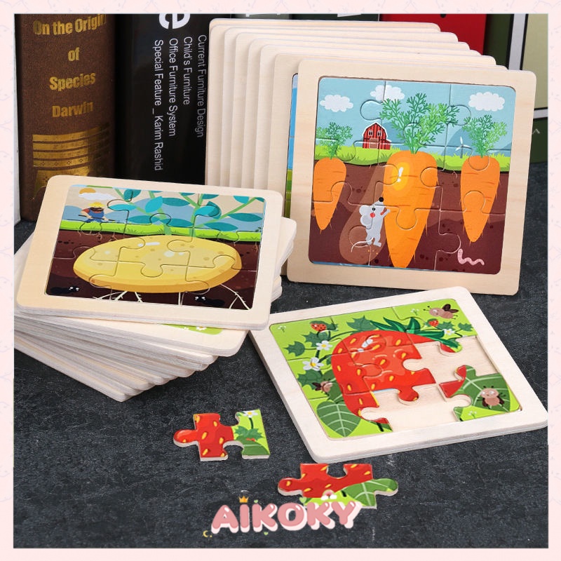 Aikoky Mainan puzzle anak/ Wooden puzzle toys Mengenal buah dan sayur