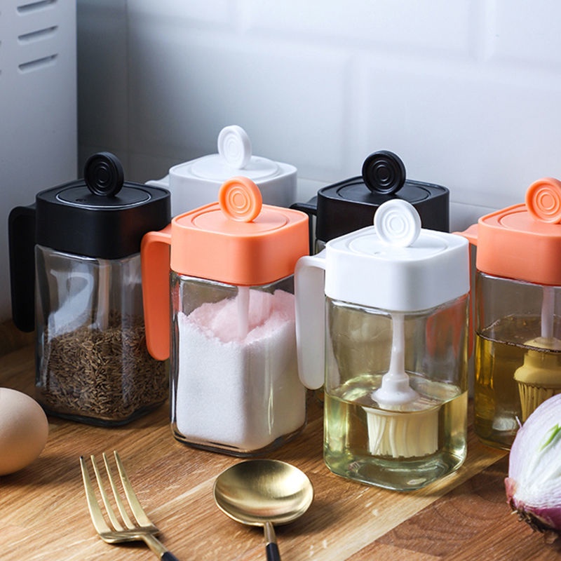 Tempat Bumbu Dapur Garam Minyak Kaca Sendok Holder Unik