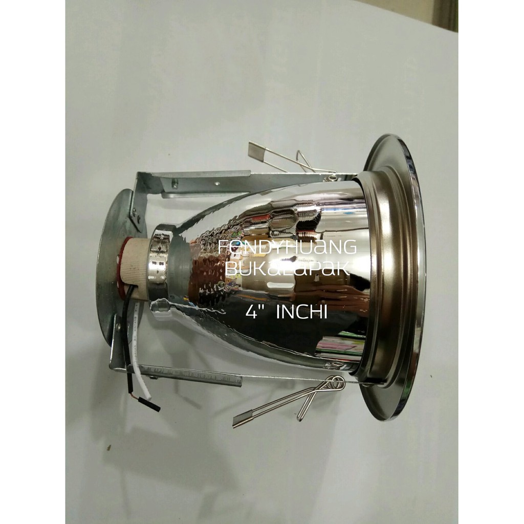 Dijual Kap Fitting Tempat Lampu Plafon Downlight 4 inch inci Silver Murah