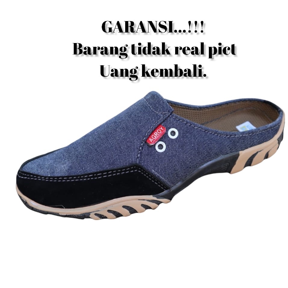 Sandal Slop Bustong Pria Kulit Suede Nubuck Sintetis Lentur Kasual Cowok Selop Premium