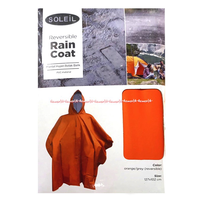 Soleil Poncho Reversible Warna Orange 400gr Jas Hujan Ponco Oren Sole'il Rain Coat Mantel Hujan