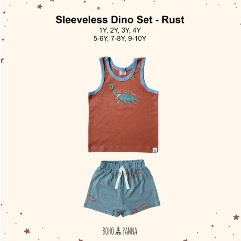 bohopanna sleevess Dino set top &amp; pants / setelan kutung anak motif Dino / set singlet bohopanna dino