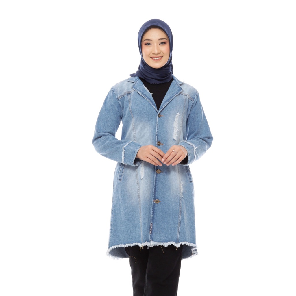 JAKET DENIM MUSLIMAH / JAKET LEVIS MUSLIMAH / JAKET JEANS MUSLIMAH BLEEZIE SANDBLUE