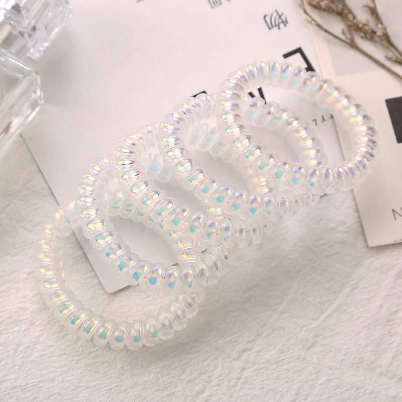 5pcs Glitter Elastic Spiral Telephone Wire Design Plastic Hair Ties Ponytail Holder Hair Styling Tool