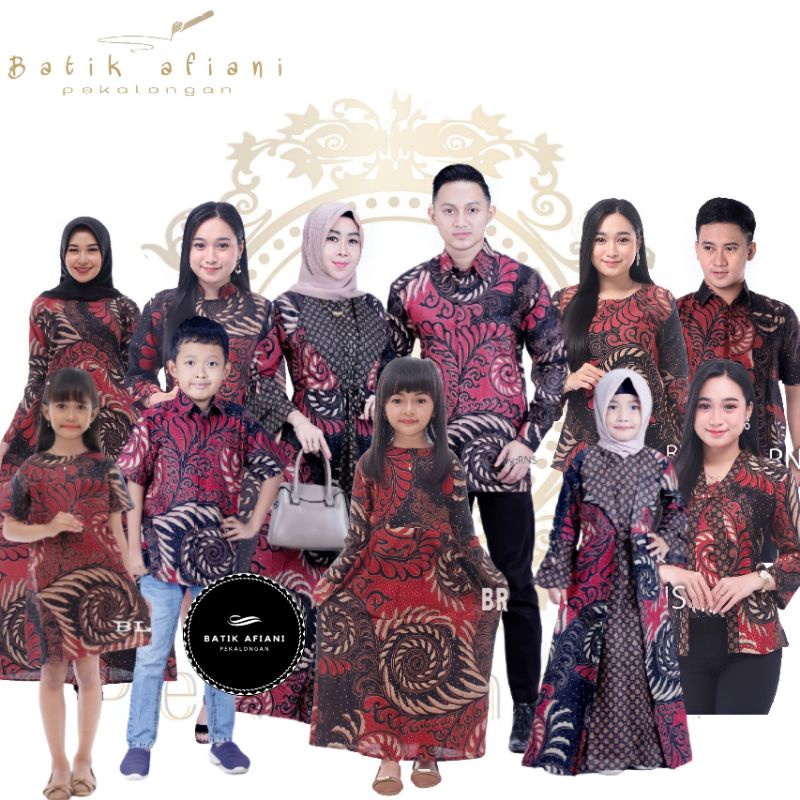 Maura Couple - Sania Ruffle Batik Keluarga Couple Jazy Gamis Syar'i - Gamis Kerah Jazz Motif Puser Maroon