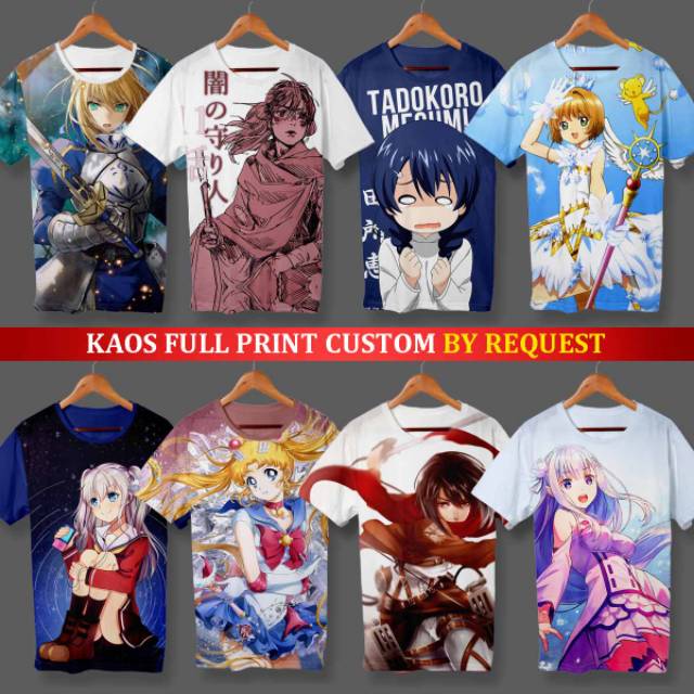 KAOS ANIME WAIFU Full Print Custom Suka suka Bahan Sintetis