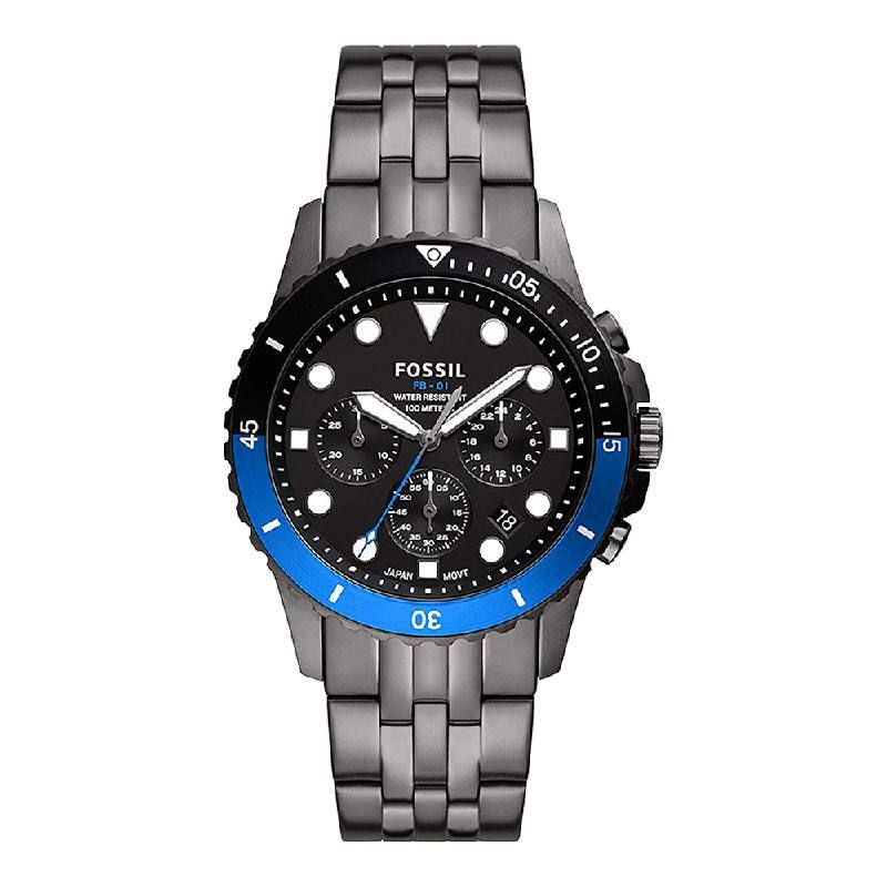 Fossil FB-01 Chronograph Smoke Stainless Steel Watch Original - FS5835 - Jam Tangan Pria - Fossil