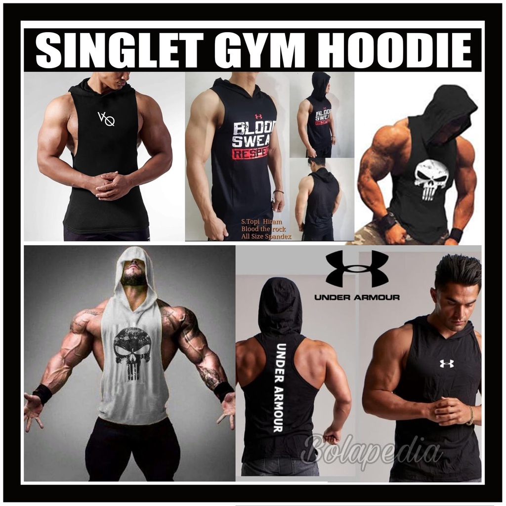 Singlet Gym Hoodie Low Cut | Tshirt Kaos Singlet Hoodie Gym Fitness Pria Baju Gym Pria Kaos Gym Pria
