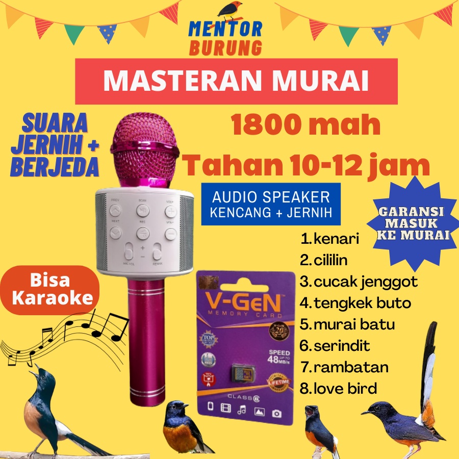 Audio Mp3 Speaker Masteran Burung Murai 1800mah Batu Air Betina Pikatan Borneo Hutan - Trotolan Murai Murah Mentor Burung Terbaru Jernih Berjeda