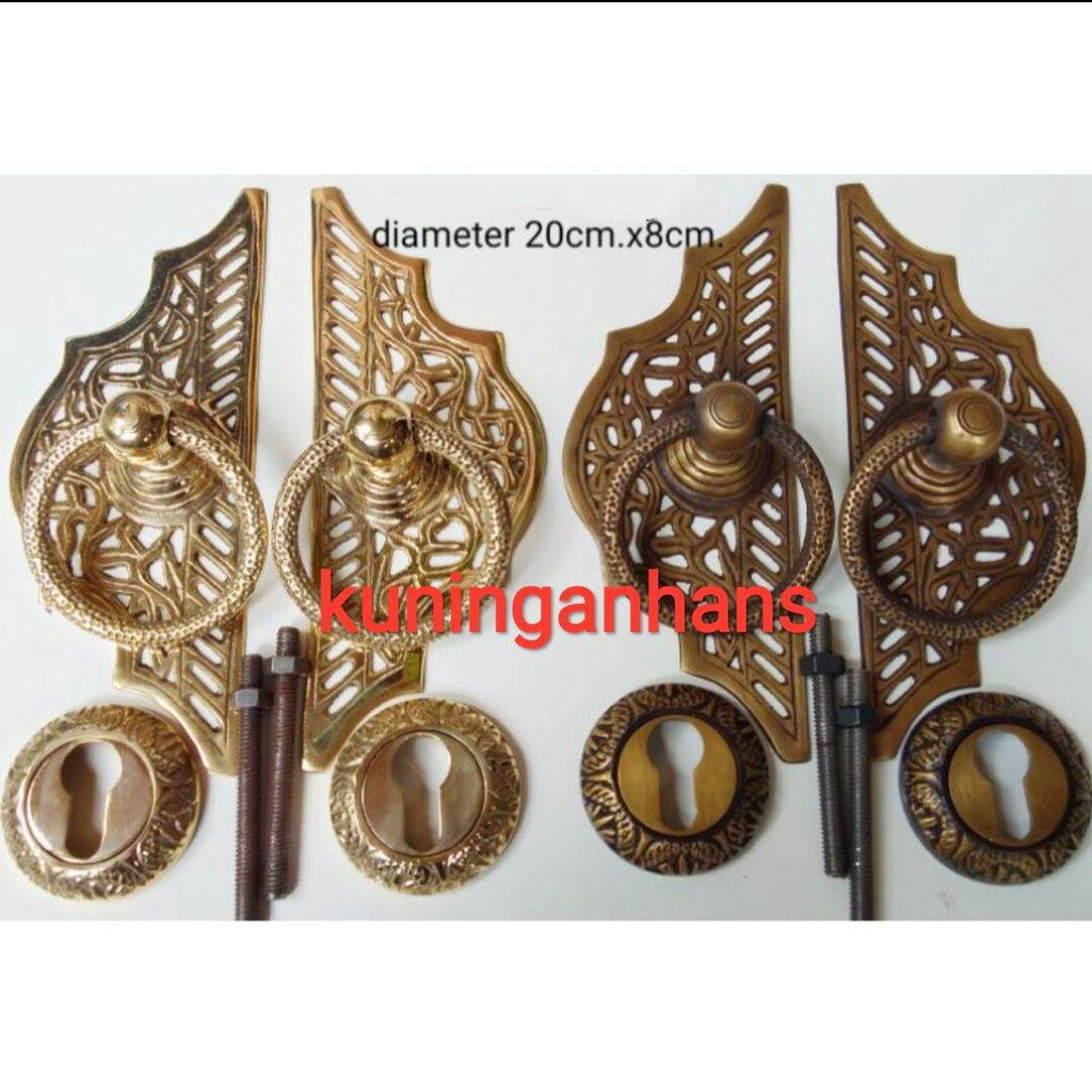 handle unik + lubang kunci / handle pintu rumah kuningan