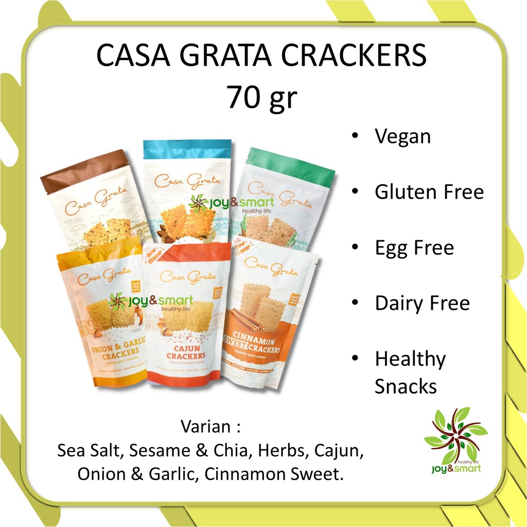 

Joy Smart Healthy Life Casa Grata Crackers 70 gr Herbs Sea Salt Sesame Chia Gluten Free Snack