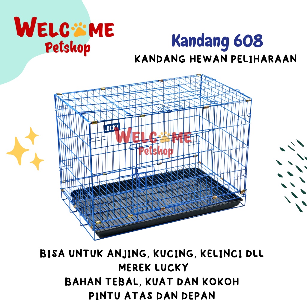Kandang 608 Besi Lucky 60x50x42CM Anjing Kucing Kelinci Lipat 60cm