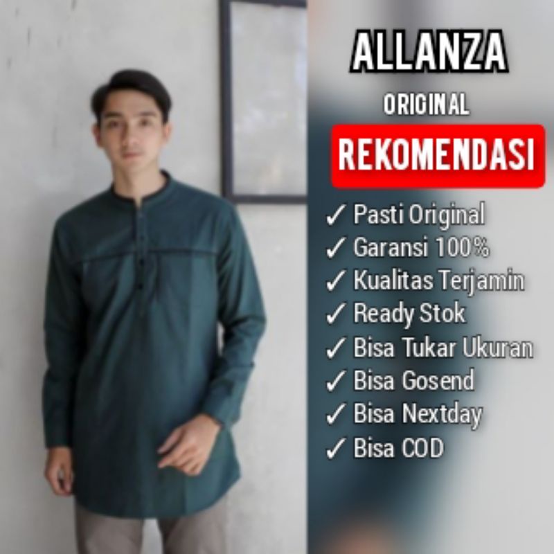 ALANZA MUSLIM ORIGINAL Koko kurta baju muslim pria lengan panjang warna green black neck artSTAM02
