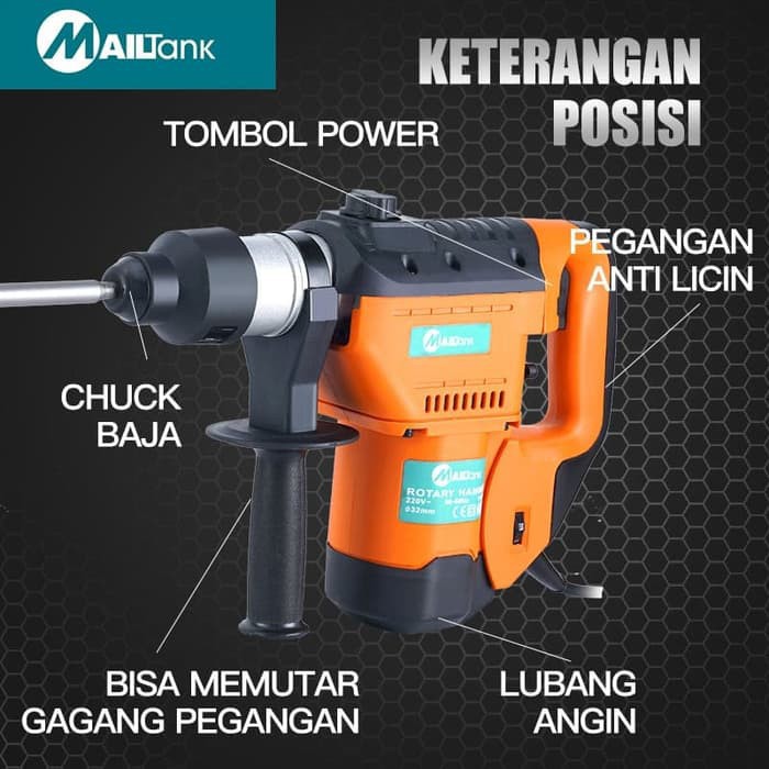 MAILTANK SH-12 MAILTANK MESIN BOR ROTARY HAMMER 1200WATT 50HZ 220VOLT Terlaris Termurah SH 12 JACK HAMMER