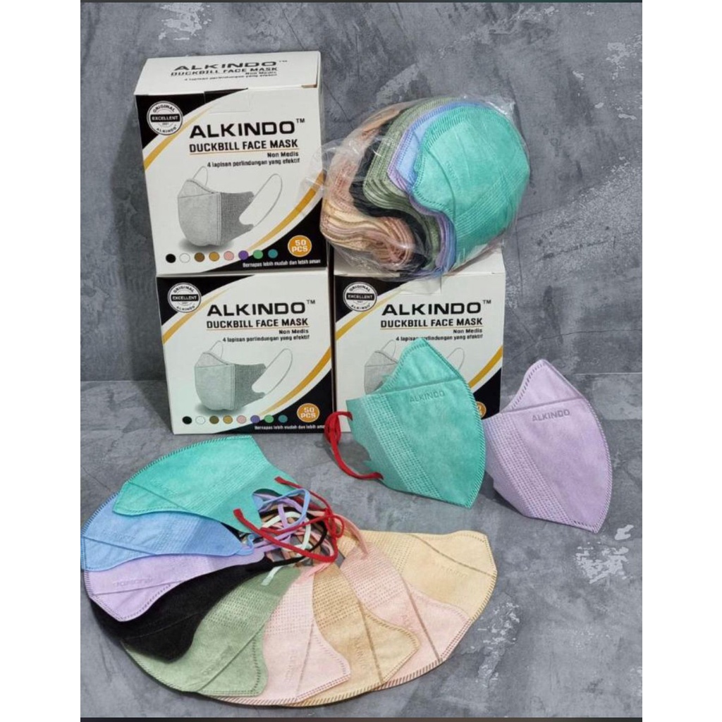 Masker Duckbill Alkindo Emboss 4Ply Mix Warna Campur Warna 1Box 50 Pcs