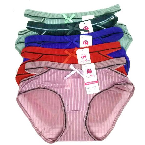 Celana Dalam Wanita Catton Salur V718 Pinggang Terbuka Sexy SuperSoft / Cd Cewek Brief Import Pita