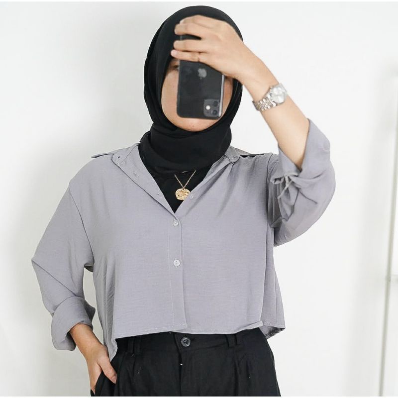 HANIN CROP CRINKLE Zumbo/ kemeja crop crinkle / Atasan Blouse Airflow /Atasan kemeja krinkle wanita