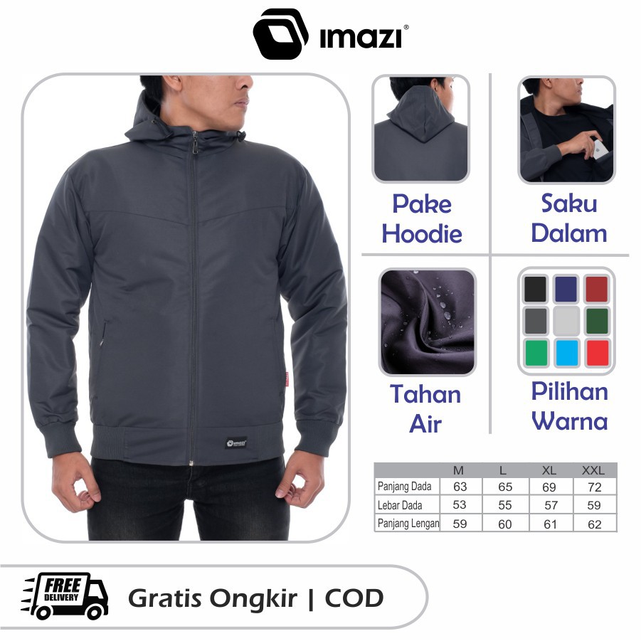 (JAKET ANTI AIR) Jaket Parasut Original Imazi Waterproof Abu Tua