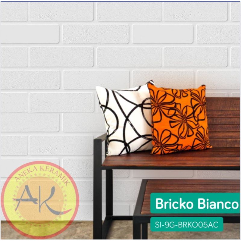 Keramik Lantai Teras Garasi Dinding Kasar Motif Bata Putih Timbul Matt 40x40 Bricko Bianco