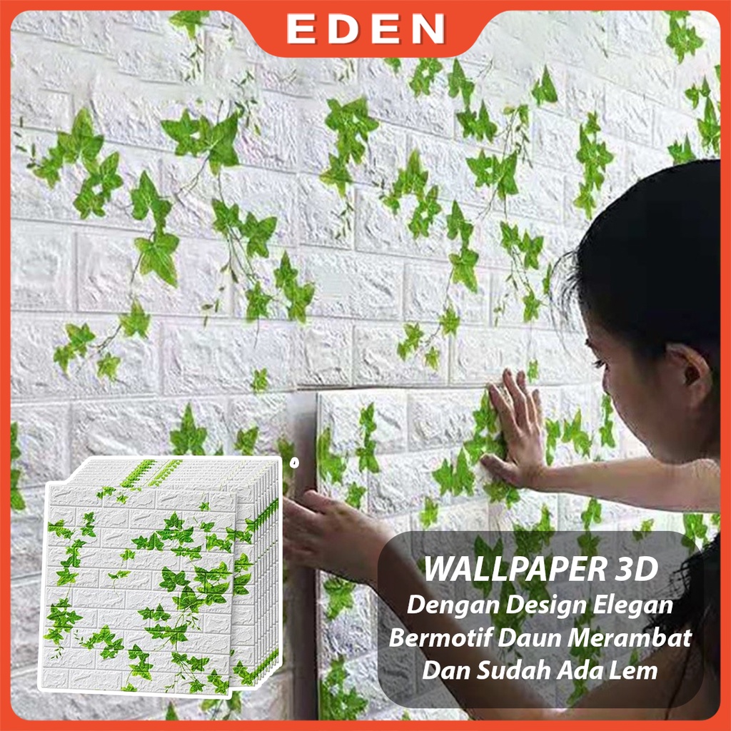 Wallpaper Dinding Foam 3D Motif Daun Merambat 70x77cm