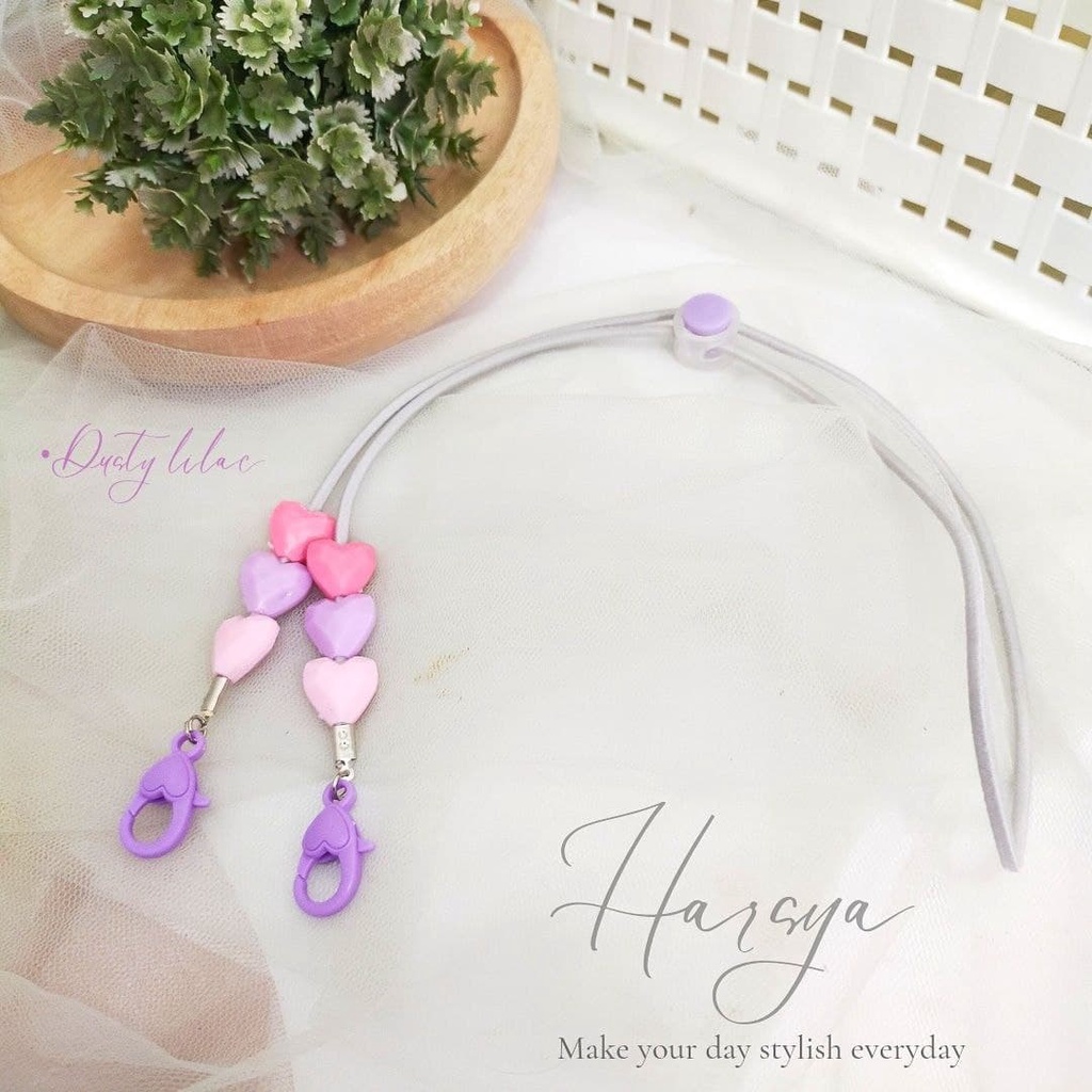 Kalung Masker 2in1 Konektor Masker Hijab - Strap Mask Manik Love Hati Strap Masker Harsya