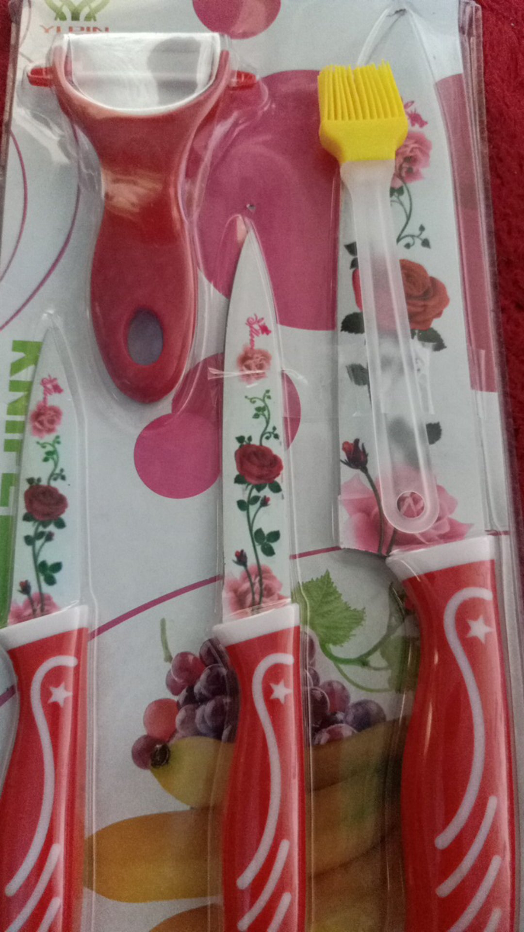 Pisau Dapur Keramik Set 4 In 1 + Peeler / Motif Bunga / Pisau Tajam Set Ceramic Cantik Anti Karat