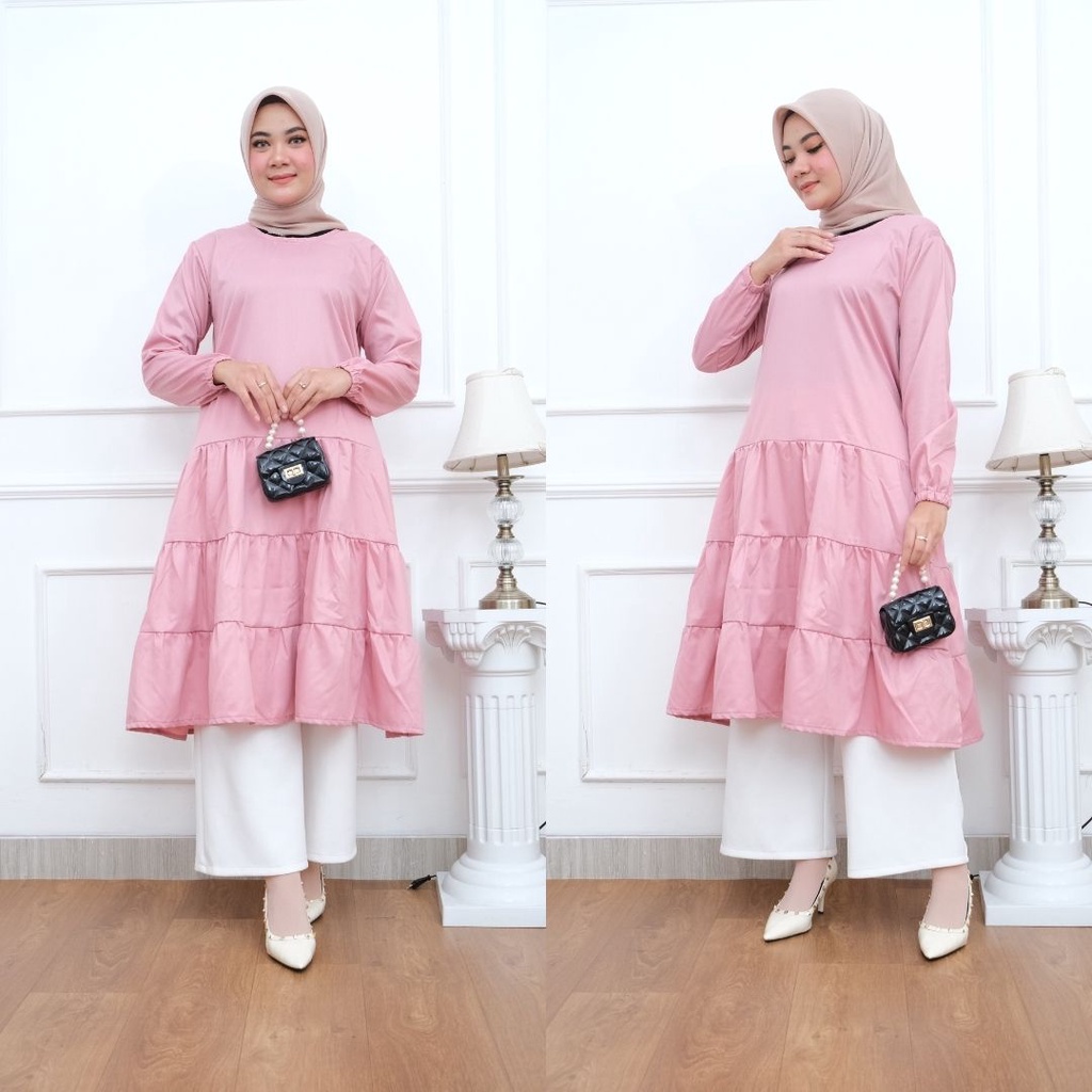 PERSIK TUNIC SUSUN REMPLE /LONG TUNIC WANITA TERBARU /TERLARIS GBM