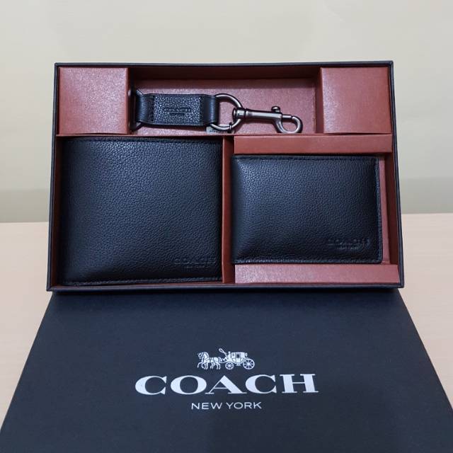Dompet Cowok Coach Original / Coach Men Gift Wallet Set Black