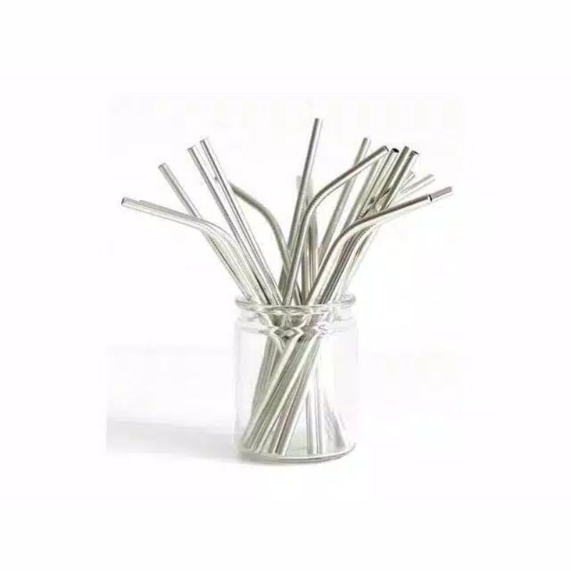 SEDOTAN STAINLESS STRAW SEDOTAN LURUS BENGKOK BESI STAINLESS ANTI KARAT SILVER ECO FRIENDLY SIKAT