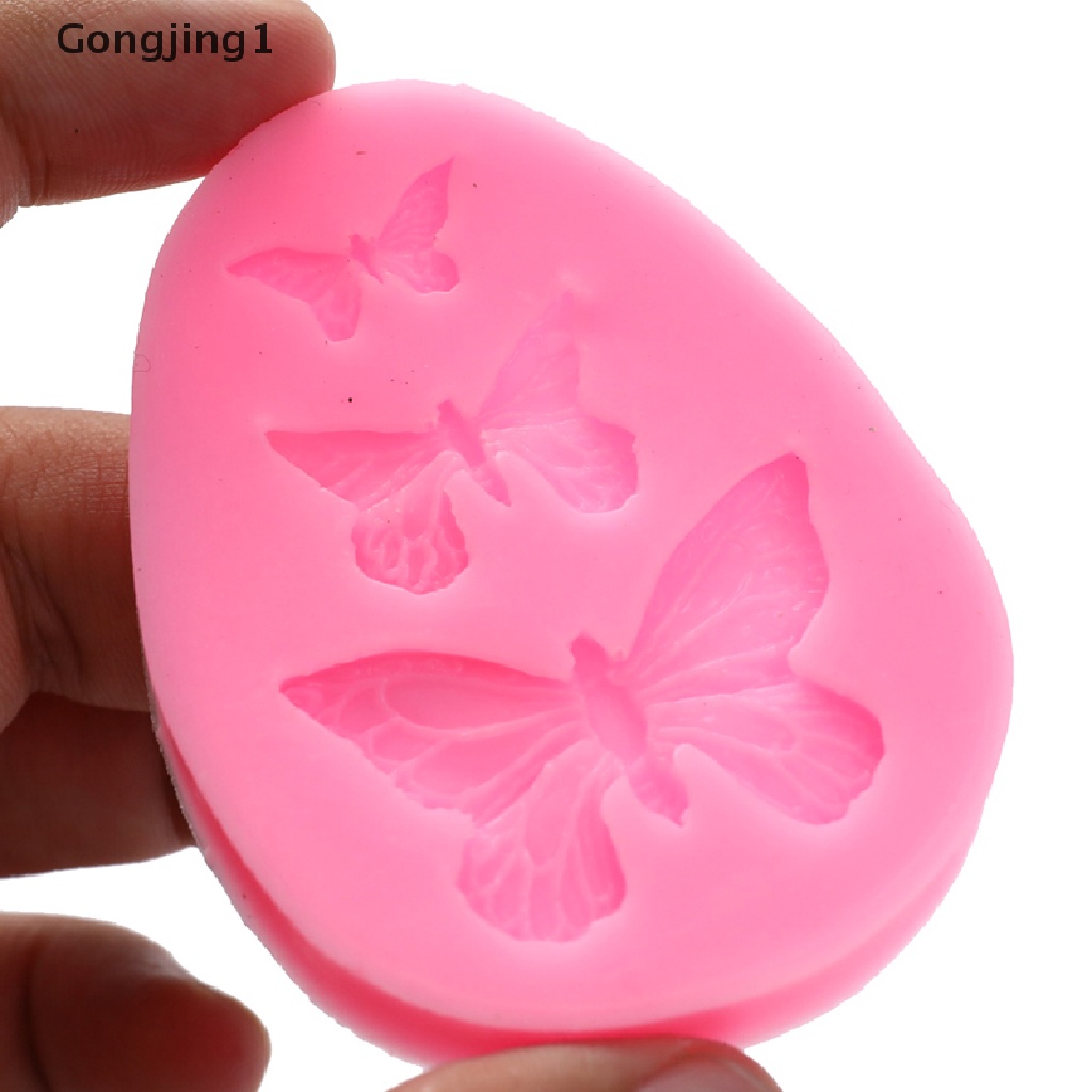 Gongjing1 Cetakan Fondant Bentuk Kupu-Kupu 3D Bahan Silikon Untuk Dekorasi Kue DIY