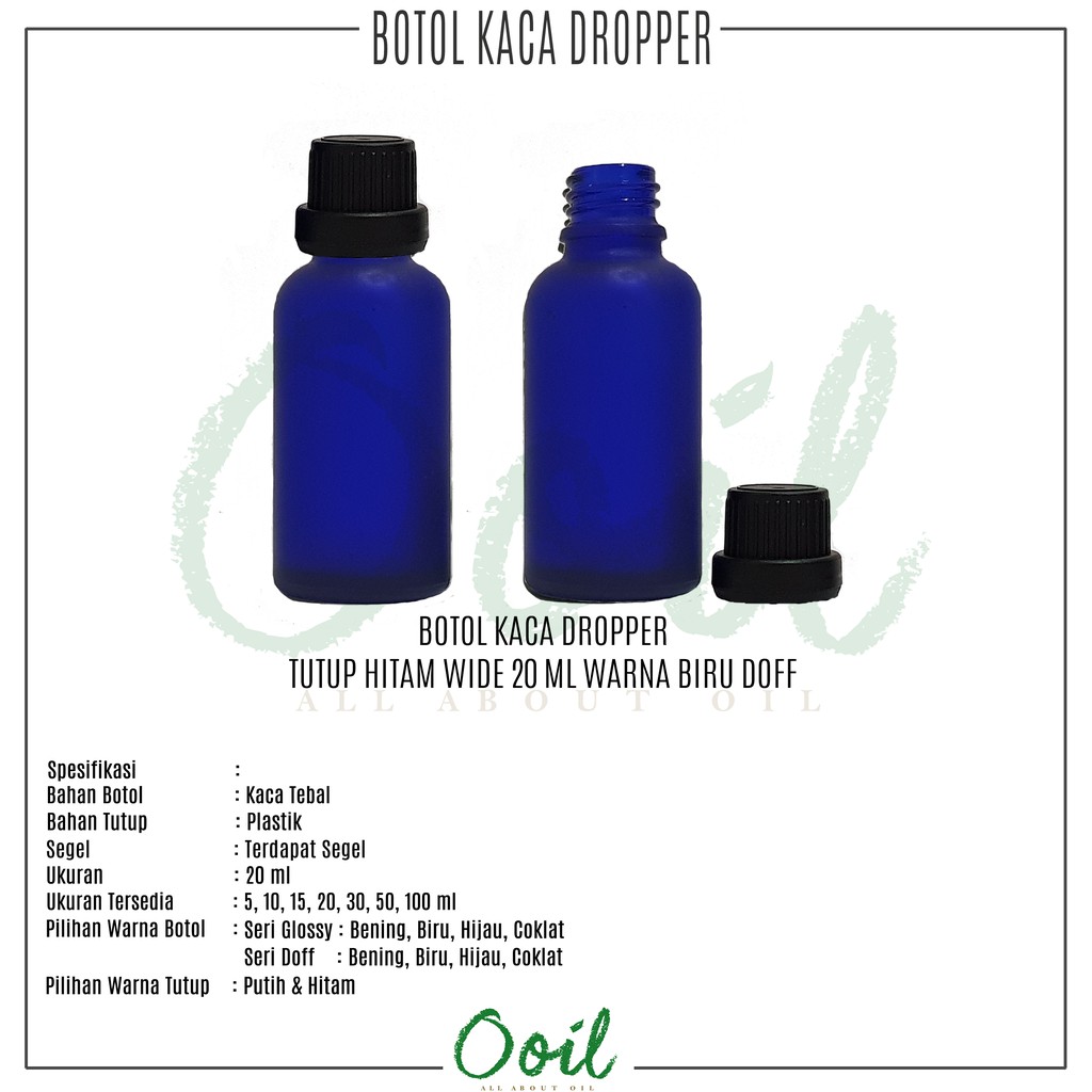 Botol Kosong Dropper Kaca Tebal Tutup Hitam Wide - 20 ml