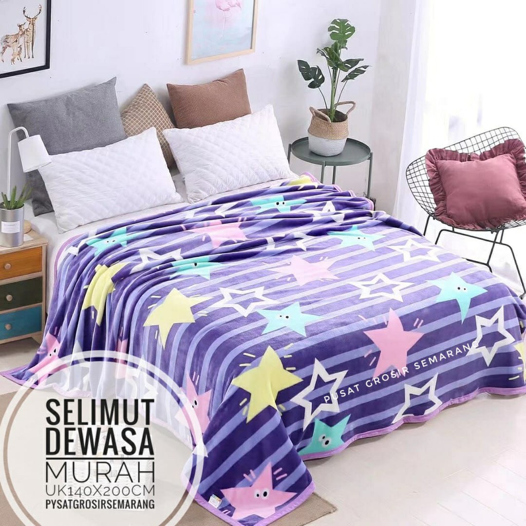 Selimut Dewasa Murah MORIA Abstrak Leaf Polkadot Flower Bvrbery Reindeer Could Moon Star Awan Rusa-Violet Star