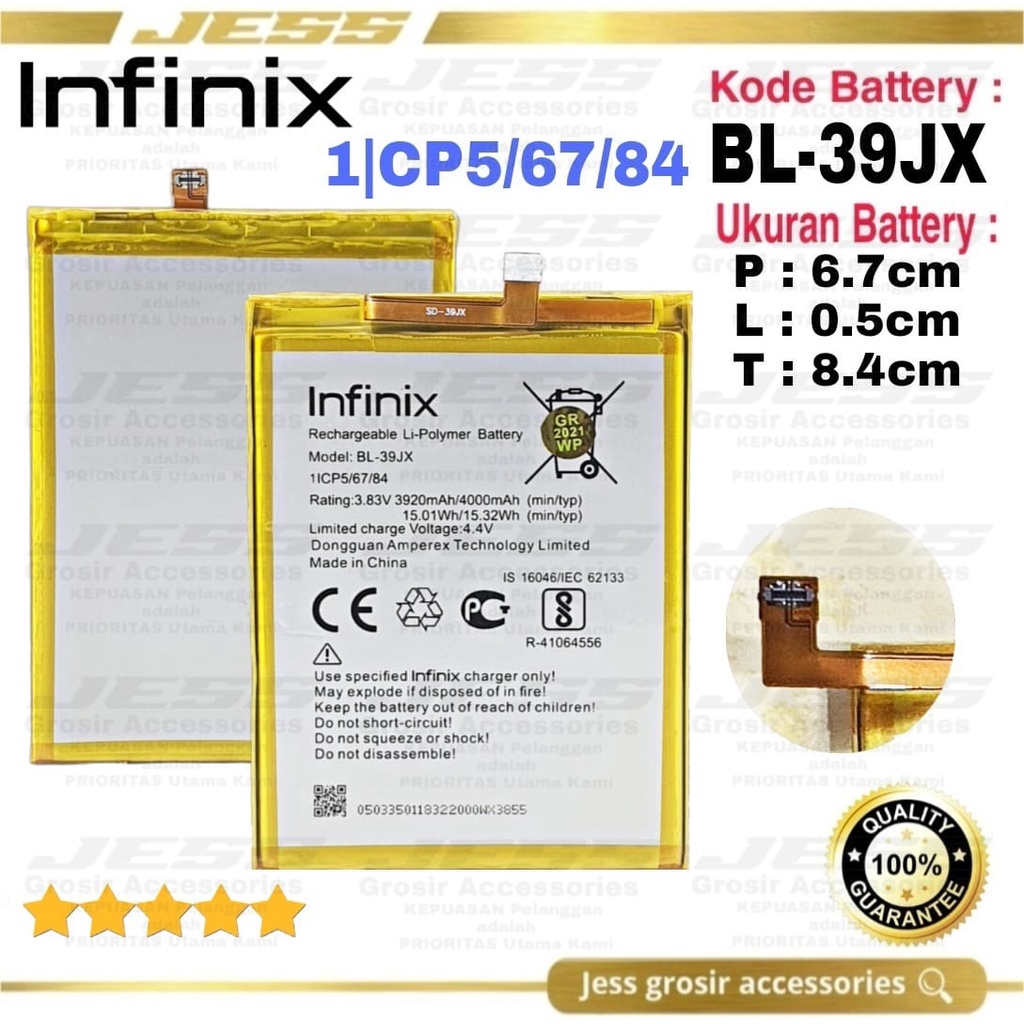 Baterai Original Infinix HOT S3X , X622 &amp; HOT 6X , X623 Kode Battery BL-39JX , BL39JX