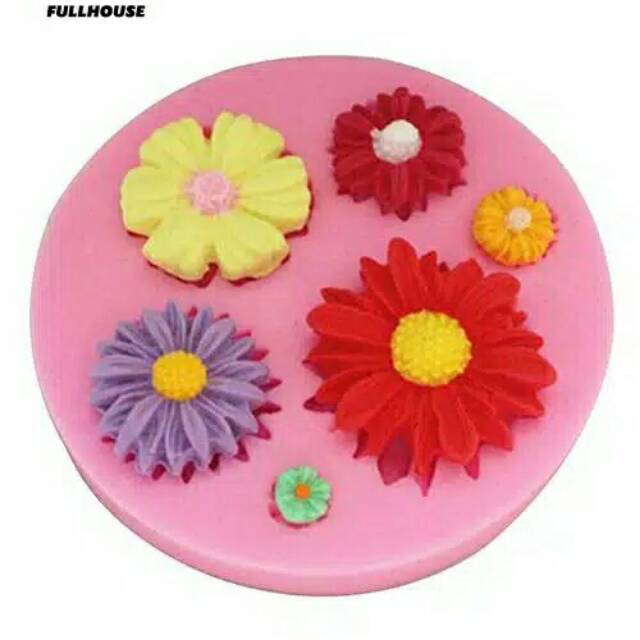 cetakan fondant coklat silikon 3D bunga daisy sunflower silmat huruf Rolling pin cutter snowflake