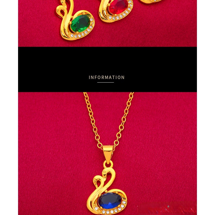 Kalung Lapis Emas Asli Kadar 375 Dengan Liontin Angsa Ruby Emerald Biru Untuk Wanita