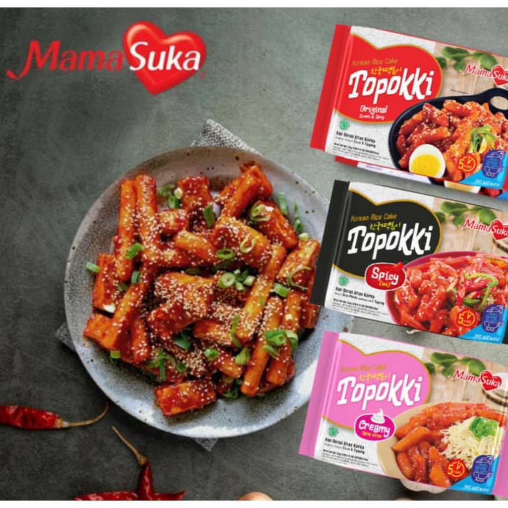 MAMASUKA Topokki Instan Spicy, Hot spicy &amp; Creamy | MAMASUKA Topokki Korea Instan 134 g Halal