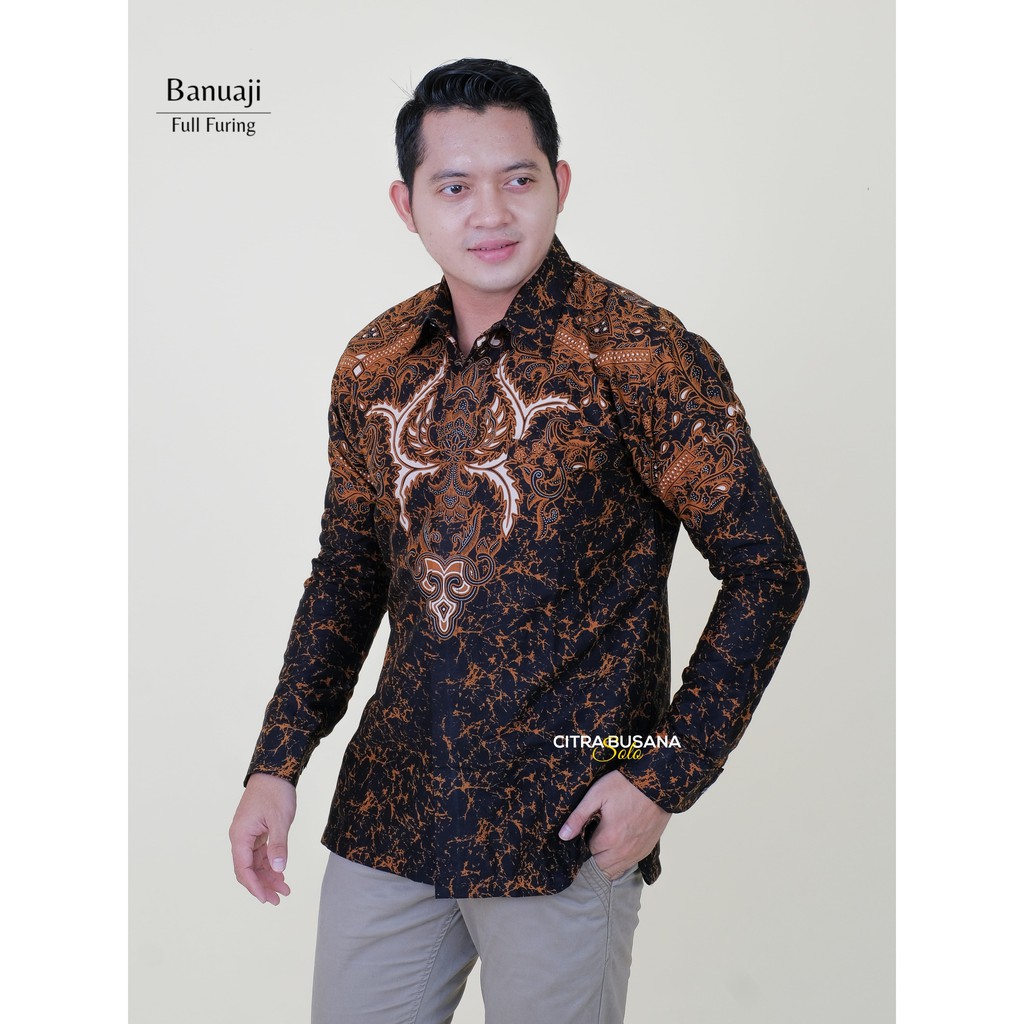 BANUAJI Kemeja Batik Pria Lengan Panjang Full Furing Bahan Katun Halus Sragenan