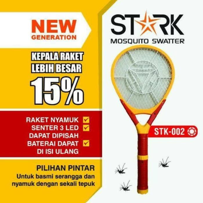 Raket nyamuk Stark + Senter 3 in 1rechargeabel