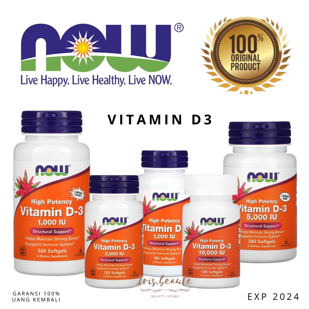 NOW FOODS Vitamin D3 1000 2000 5000 10000 IU / 120 180 240 360 Softgels