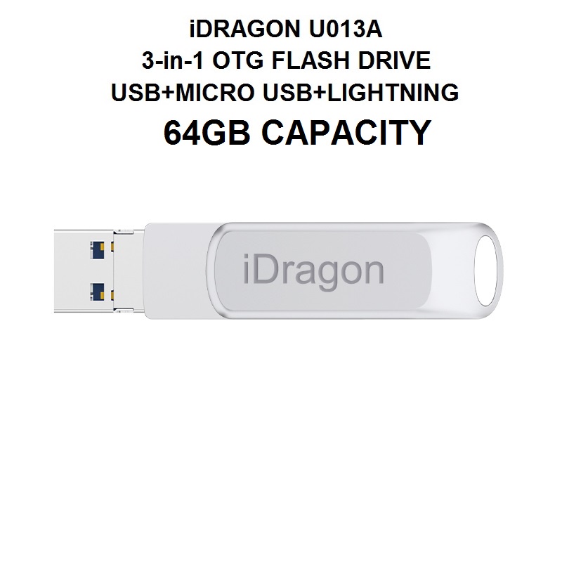 iDRAGON U013A - 3-in-1 Mini USB OTG Flashdrive 64GB Capacity