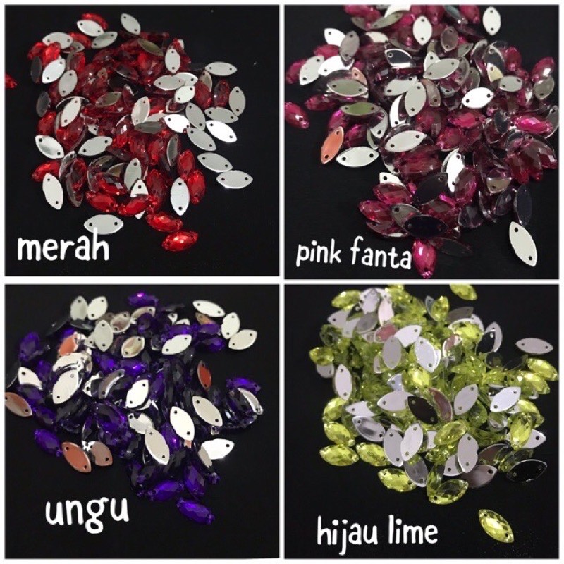 Payet / Diamond Mote 50pcs Manik Kristal Daun Jahit 6x12mm