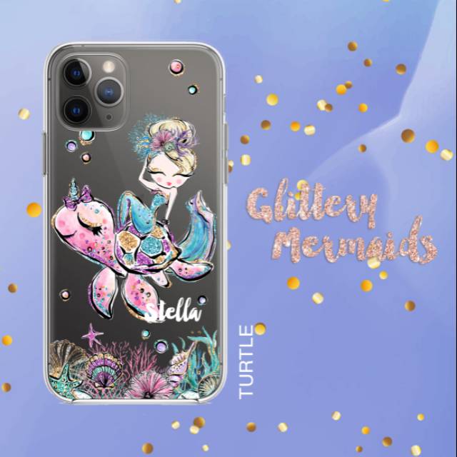 Casing Mermaid cute custom nama iphone 11 12 13 pro max samsung a51 a71 note10 s22 oppo xiaomi vivo casetify realme redmi note 10s