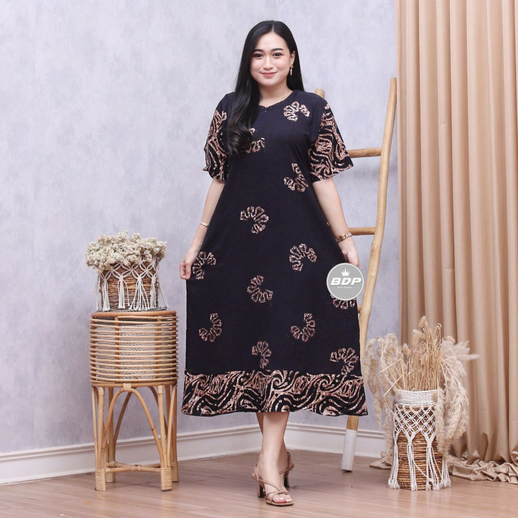 Dianputri - Daster Maura Batik Cap Rayon Grade A Motif Terbaru Busui Resleting Depan - Baju Tidur Daster Kekinian-vira hitam