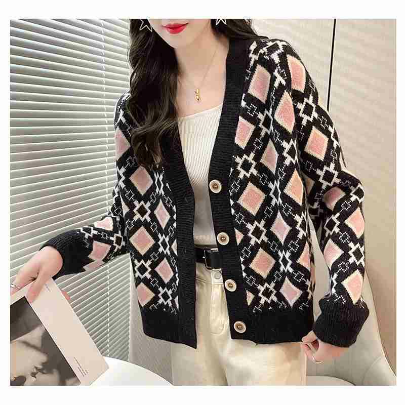 Cardigan wanita cardigan rajut hitam motif import outer wanita lengan panjang casual