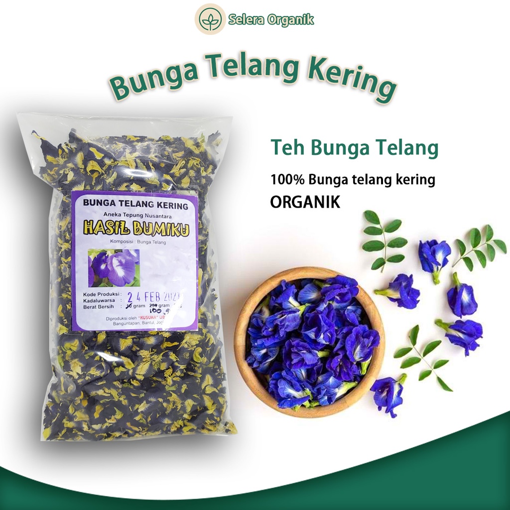 Bunga Telang Kering Organik 500gr / Teh Bunga Telang Kering | Selera Organik Jogja
